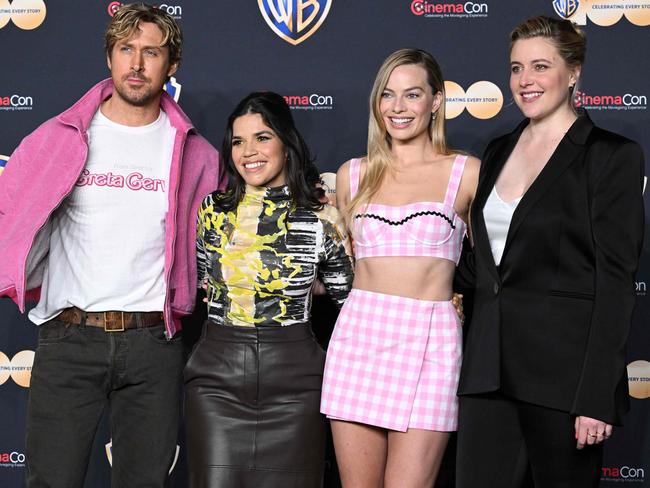 Canadian actor Ryan Gosling, US actress America Ferrera, Australian actress Margot Robbie, and US actress Greta Gerwig. Picture: AFP