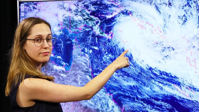 Senior meteorologist Laura Boekel explains how a tropical low in the Solomon Sea is expected to develop into a tropical cyclone. Picture: NCA NewsWire/Tertius Pickard