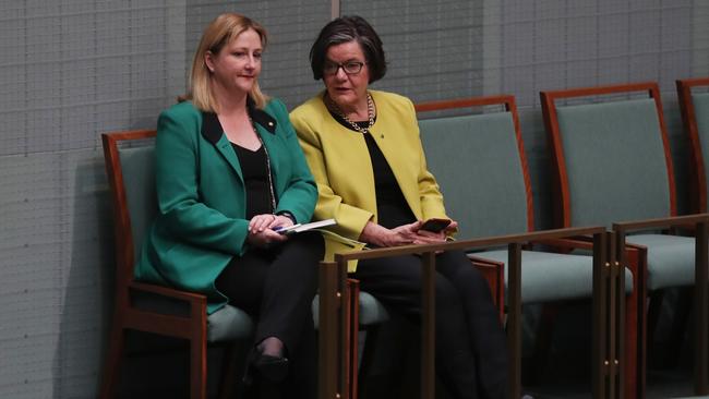 Rebekha Sharkie, left, and Cathy McGowan together in the House. Picture: Kym Smith