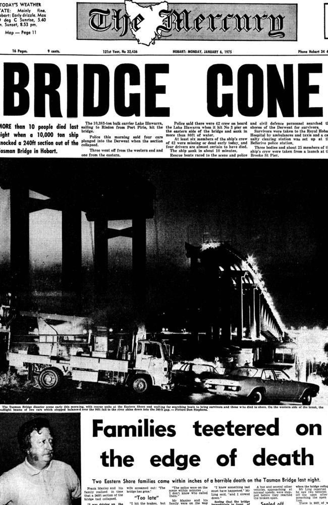 Front page of <span id="U61629587093OFE" style="font-weight:normal;font-style:italic;">The Mercury</span>, January 6, 1975. Picture: News Limited