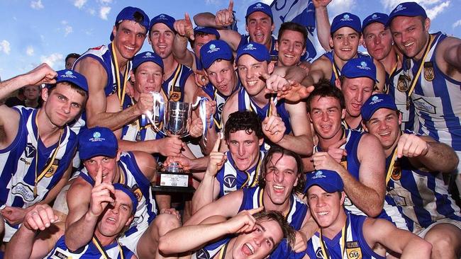 Corowa-Rutherglen (pictured celebrating a flag in the early 2000s) went into recess ahead of the 2023 Ovens and Murray league season but are back in action this year.