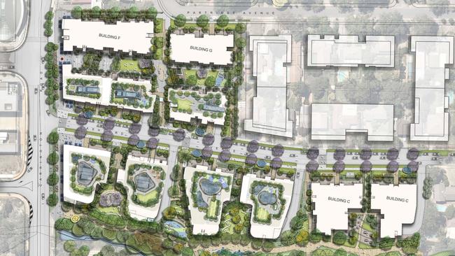 A landscape plan for The Showground shows U-shaped parcels of land, which will be open to the public for recreation.