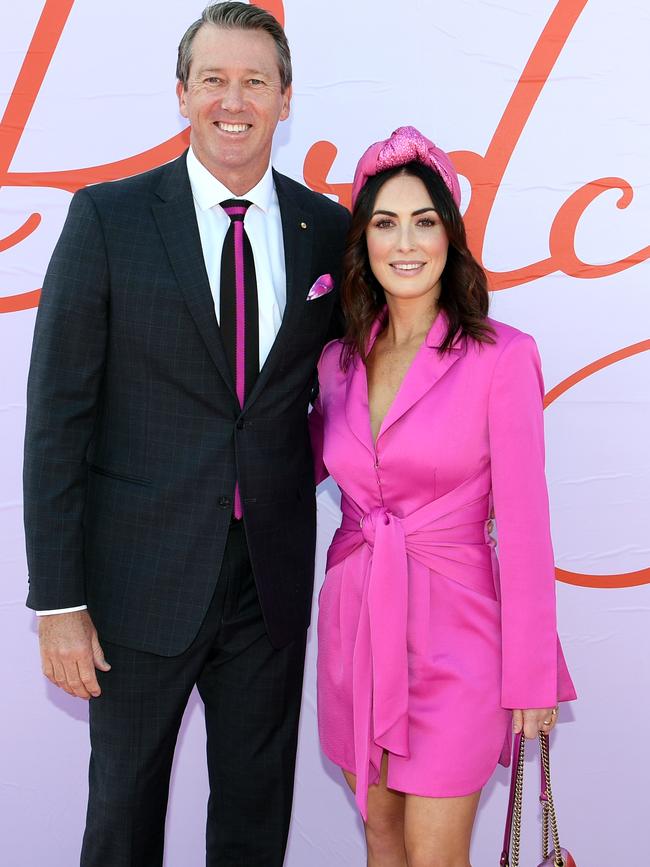 Glenn and Sara Leonardi-McGrath make a statement in pink. Picture: AAP Image/Julian Smith