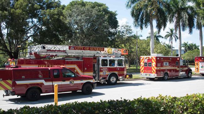 Firefighters arrive near the offices of Democratic Congresswoman Debbie Wasserman Schultz after a suspicious package was found.Picture: AFP