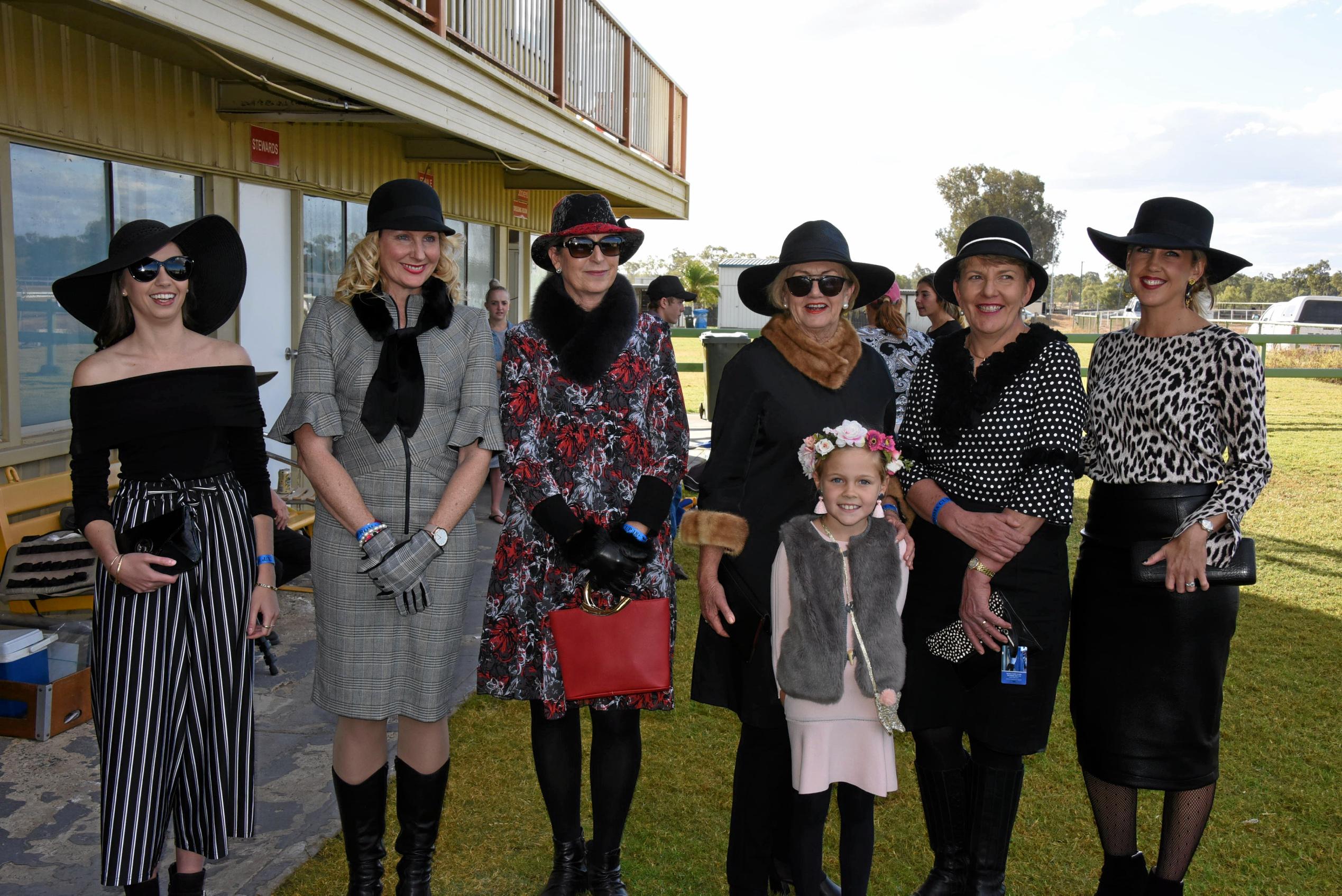 Fashion on the field: Maccalla Fenn, Tanya Woodnough, Vicky Bell, Donaugh Shirley, Remi Nevan, Lyn Pulsford, Chantel Huddy. Picture: Alexia Austin