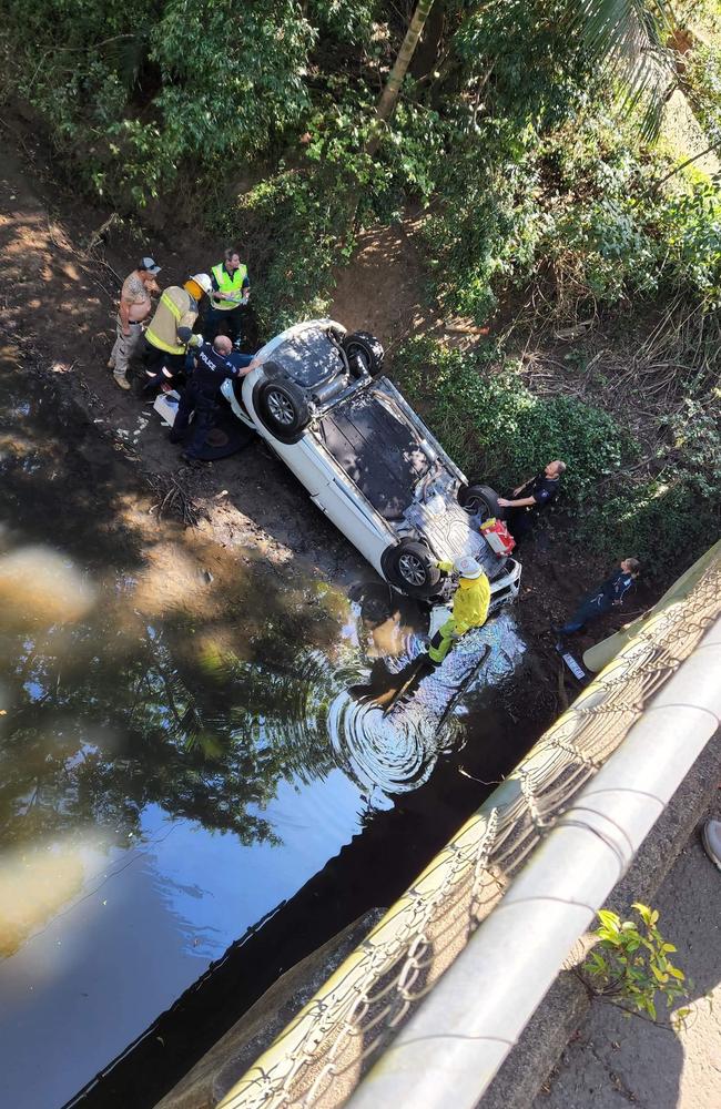 The car in the creek in Nambour. Pictured: Contributed