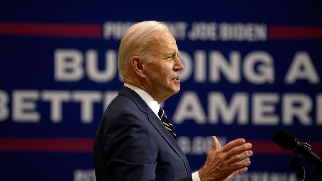 US President Joe Biden speaks at Mill 19, a former steel mill being developed into a robotics research facility. Picture: Jeff Swensen/Getty Images/AFP