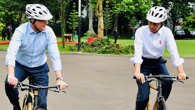 Anthony Albanese and former president Joko Widodo. Picture: AFP
