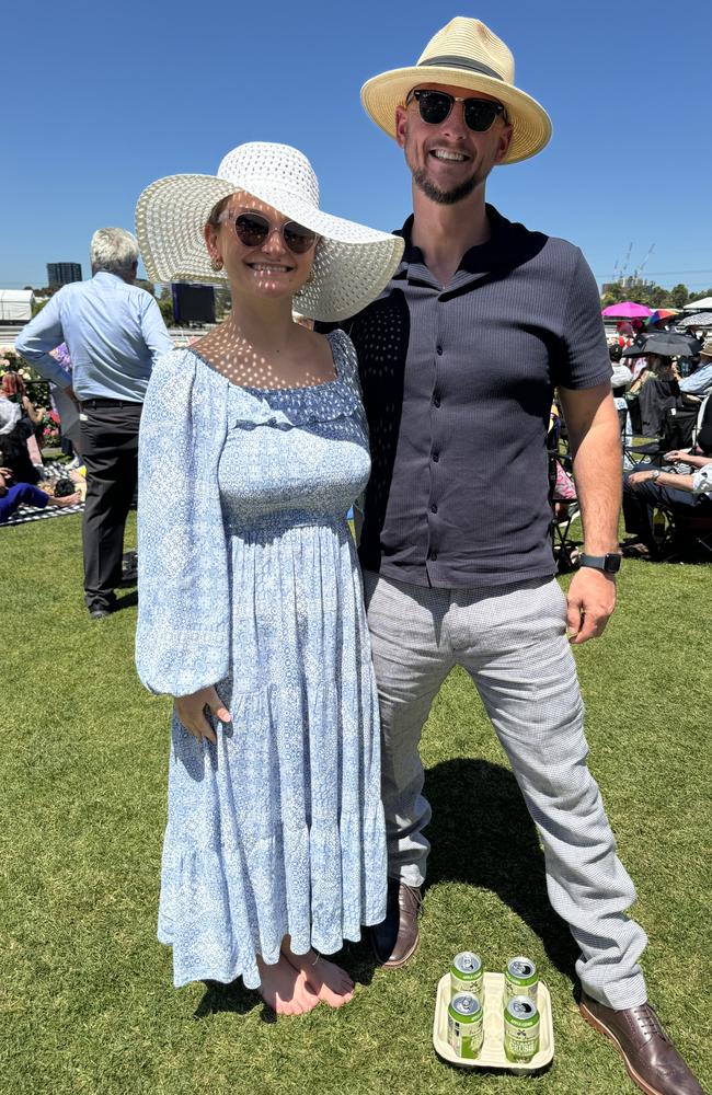 Asja Sarajlic and Tony Robinson at the Melbourne Cup at Flemington Racecourse on November 5, 2024. Picture: Phillippa Butt