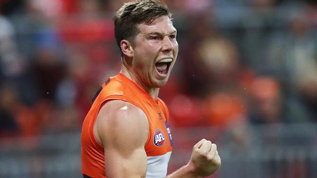 Toby Greene celebrates a goal for GWS. Picture: Phil Hillyard