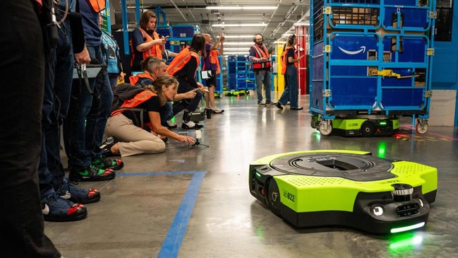 Amazon’s autonomous robot Proteus in action at a fulfilment centre in October. Picture: AFP