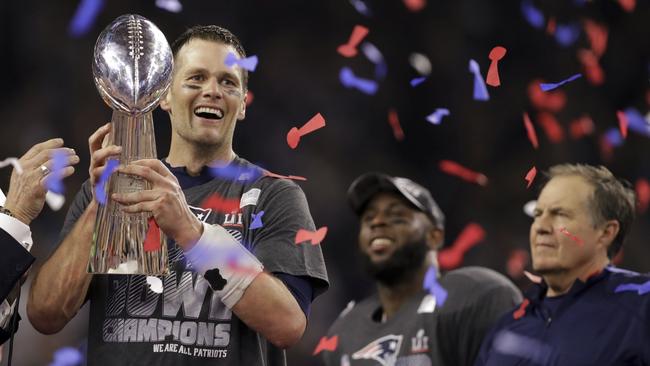 Tom Brady holds the Vince Lombardi Trophy. Picture: AP