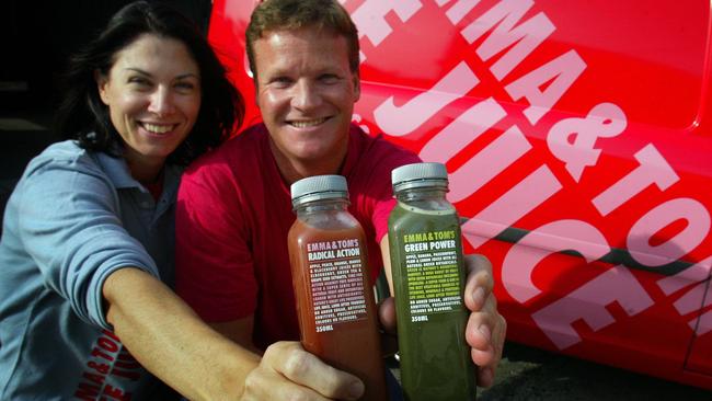 Tom Griffith and Emma Welsh, founders of Melbourne juice company Emma &amp; Tom's.