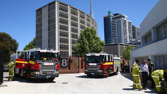 Firefighters attend the ground after a small fire at the WACA. Photo: AAP Image/Gary Day