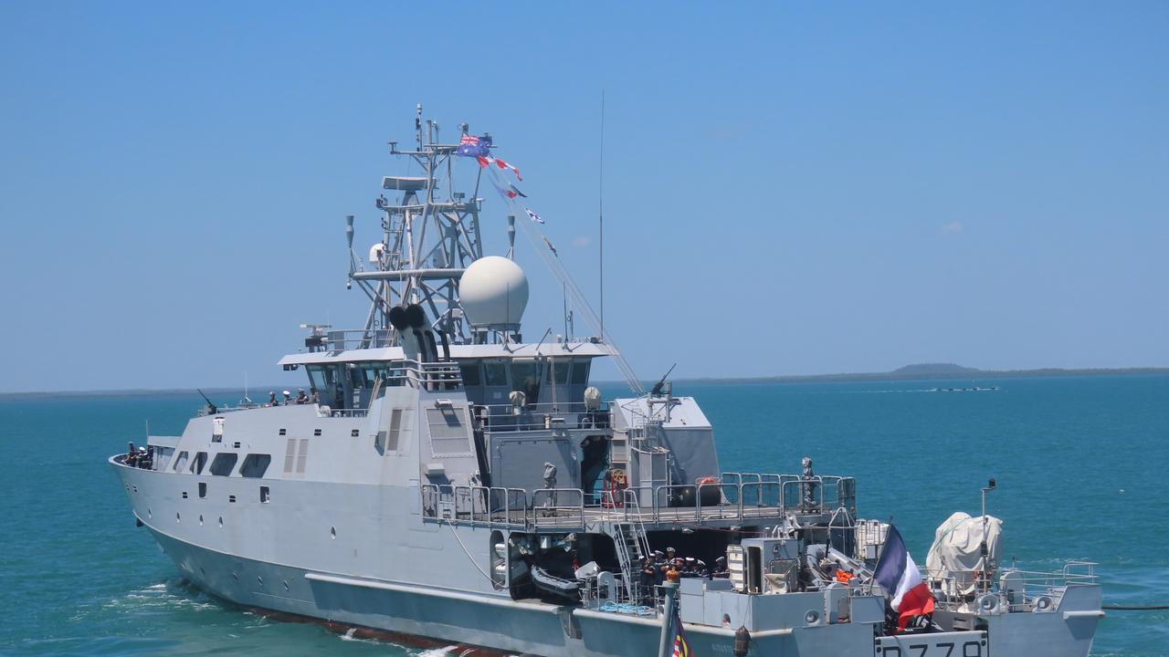 FNS Auguste Benebig was the first ship to depart Kuru Wharf for Exercise Kakadu. Picture: Harry Brill.