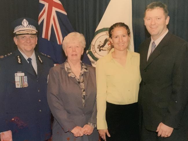 Two generations of crime fighters ... Ken and Peter Moroney with their wives, Bev and Ruth. Picture: Supplied