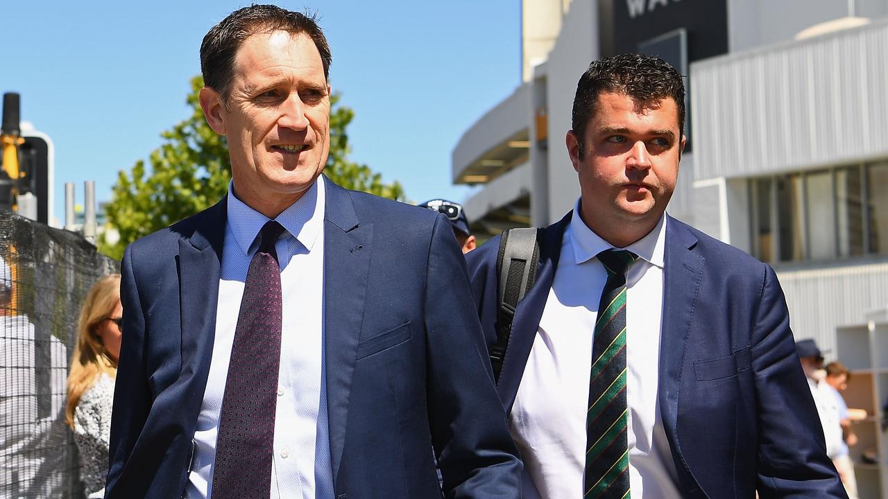 Tim Whittaker (right) with then Cricket Australia CEO James Sutherland in 2017. Picture: Getty Images