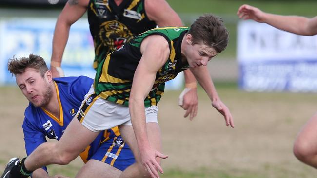 Sam Fowler bagged eight goals for Dromana on Saturday against Crib Point. Picture: David Crosling.