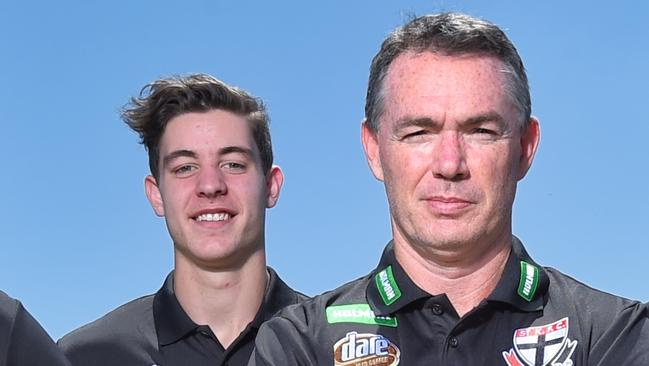 St Kilda draftee Nick Coffield with coach Alan Richardson. Picture: Tony Gough