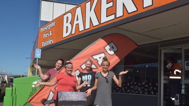 Kylie Bell, Carmen Munday, Julie Smith and Emma Hogan in front of Proserpine Pies and Pastries. Picture: Contributed