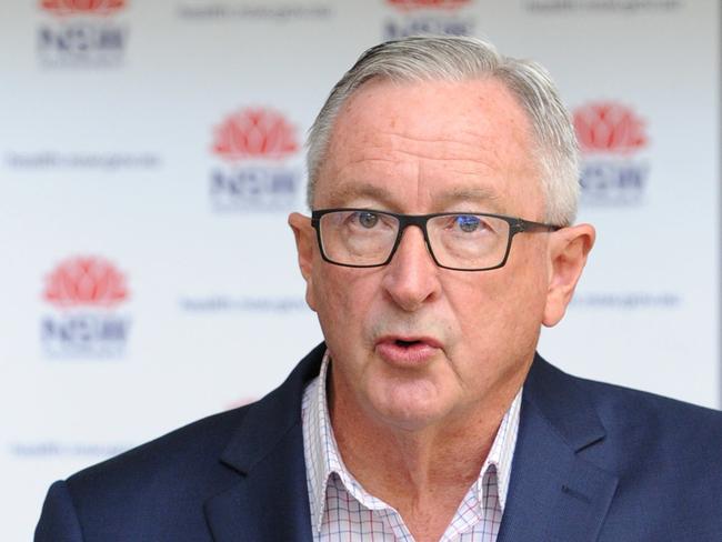 NSW Minister for Health Brad Hazzard speaks to the media during a press conference at the NSW Ministry of Health in Sydney, Saturday, April 4, 2020. (AAP Image/Simon Bullard) NO ARCHIVING