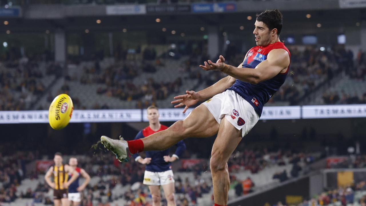 Christian Petracca presents as an option up forward, but his inaccuracy has become a significant concern. (Photo by Darrian Traynor/AFL Photos/via Getty Images )