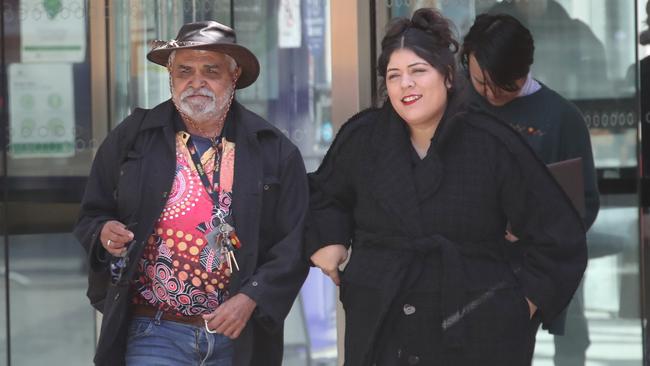 Uncle Dennis leaving the Federal Court alongside Narita Waight, CEO of the Victorian Aboriginal Legal Service. Ms Waight said the Albanese government still had the chance to step in. Picture: NCA NewsWire / David Crosling