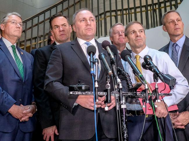 WASHINGTON, DC - OCTOBER 23: House Minority Whip Steve Scalise (R-LA) pauses while speaking during a press conference alongside House Republicans on Capitol Hill on October 23, 2019 in Washington, DC. The conference called for transparency regarding the impeachment inquiry into President Donald Trump.   Alex Wroblewski/Getty Images/AFP == FOR NEWSPAPERS, INTERNET, TELCOS & TELEVISION USE ONLY ==