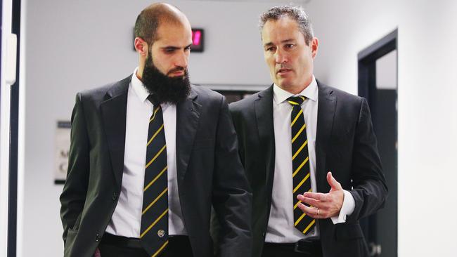 Bachar Houli and Richmond football manager Tim Livingston at the AFL Tribunal.