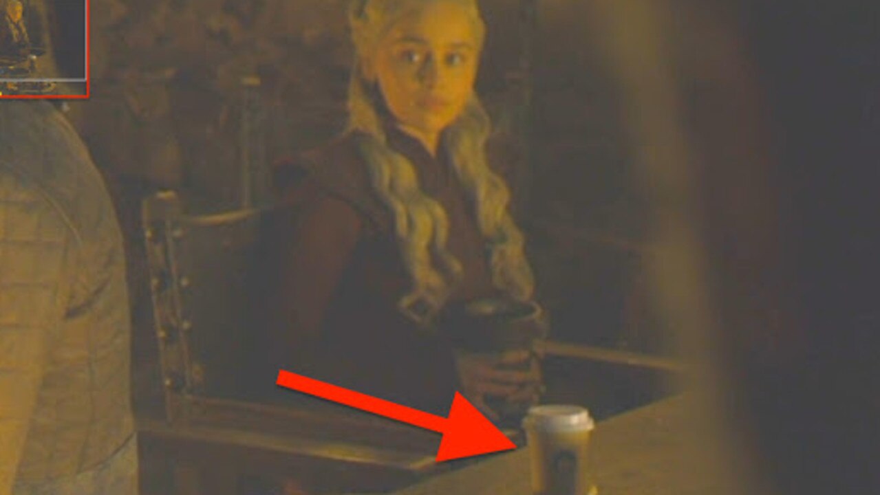 A takeaway coffee cup in a scene from Game of Thrones, May 7 2019