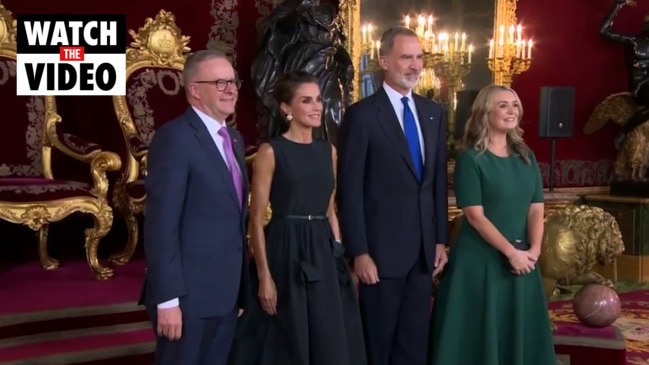 Australia's 'first lady' Jodie Haydon meets Queen Letizia Spain (9News)