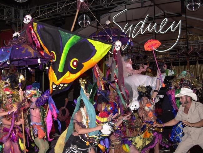 Sydney Lord Mayor Clover Moore is renowned for throwing extravagant bashes. This New Year’s Eve carnivale in 2000 at the Opera House was before her time in office. Picture: Jamie Fawcett