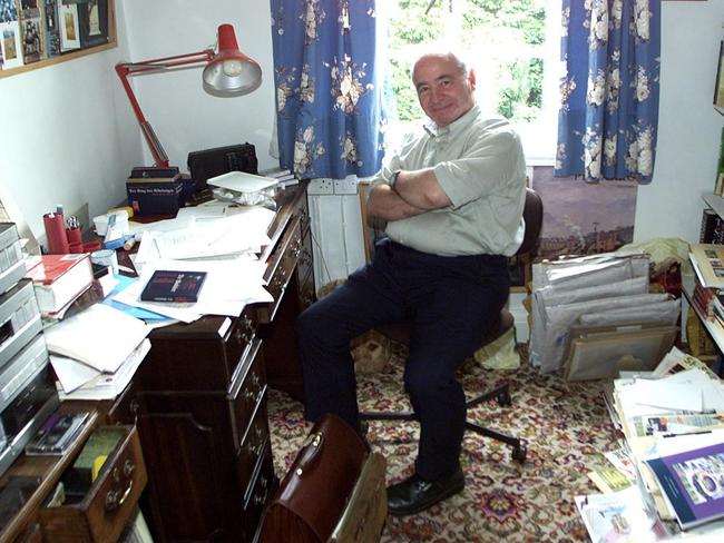 British author Colin Dexter, pictured in the study of his Oxford home in 2000, has died aged 86. Picture: Supplied