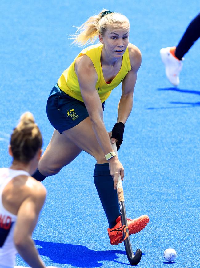 Steph in action during a practice match against Great Britain at Oi Hockey Stadium at the Tokyo Olympics. Picture: Adam Head