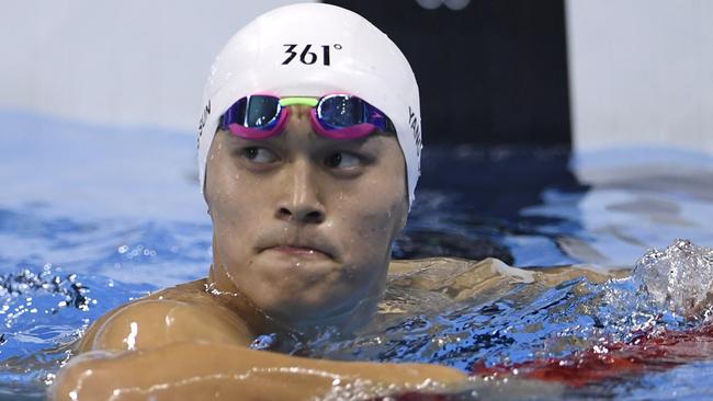 China's Sun Yang reacts after placing second in the Men's 400m Freestyle Final.