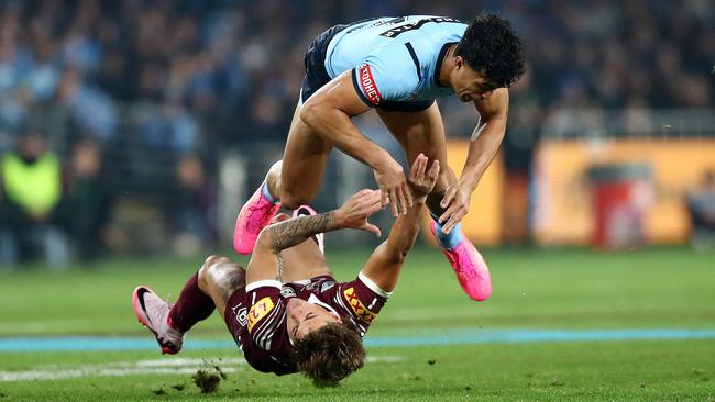 Reece Walsh and Joseph-Aukuso Suaalii have cleared the air after the sickening collision in game one. Picture: NRL Photos / Brett Costello