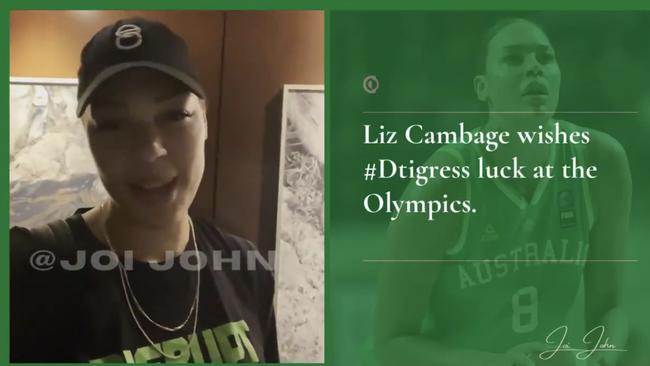 A still from a video that disgraced Australian basketballer Liz Cambage posted giving her support to the Nigerian Basketball team in Tokyo. Picture: Supplied