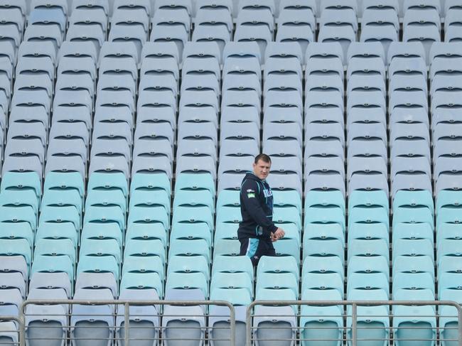 Paul Gallen cuts a lonely figure at training ahead of the third game in 2013 – Gallen missed the game due to injury. Picture: Dean Lewins