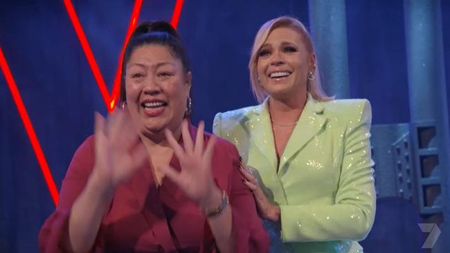 Host Sonia Kruger and Faith’s mum were spotted crying with joy side of stage. Picture: Channel 7.