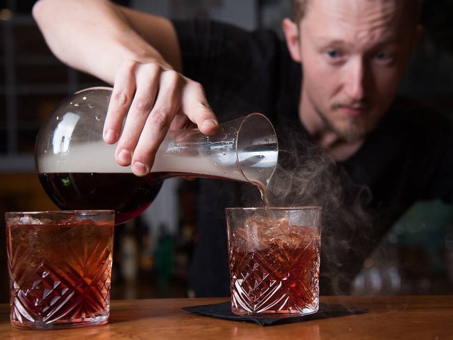 For Friday Feed. Smoking Negroni at Howard’s Cantina at The Rose of Australia. Supplied