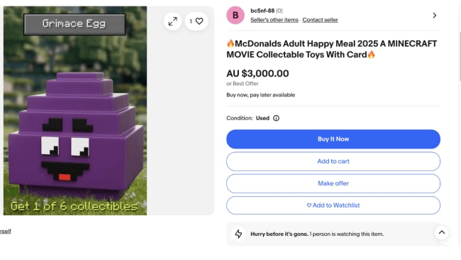 $3000 for a Grimace Minecraft toy? Image: eBay