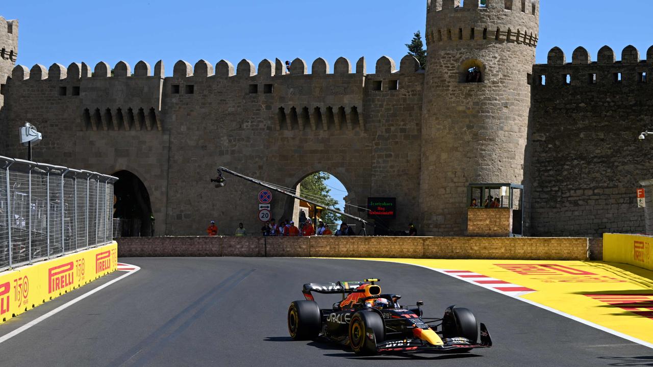 Red Bull’s Sergio Perez posted the fastest lap in the first practice session for this weekend’s Azerbaijan Grand Prix at Baku. Picture: Ozan Kose/AFP