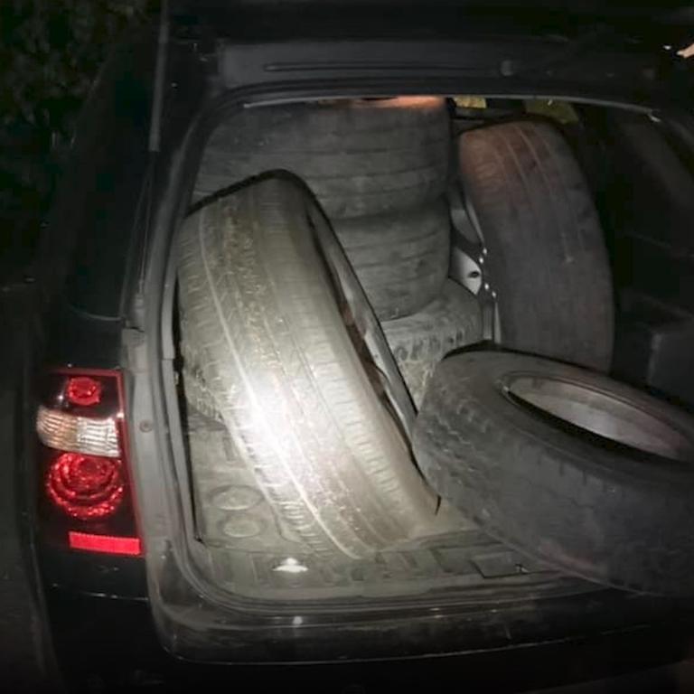 Wheels and tyres looted from a Rocklea business