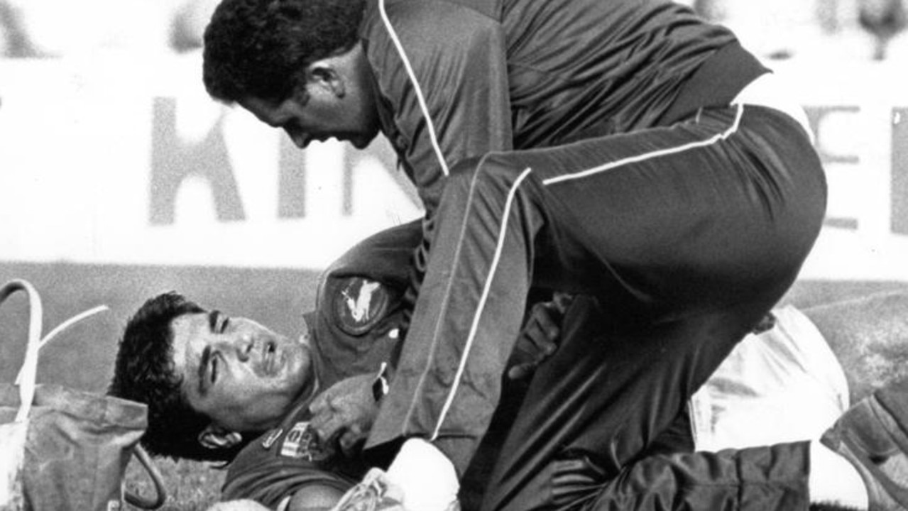 Mario Fenech receiving treatment after a knock to the head. Picture. Library Nwn