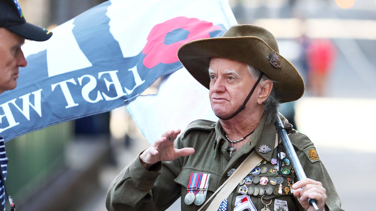 Veteran Cedric Carkeet marches for the 20th year during the Anzac Day Parade held in Brisbane. Picture: NCA NewsWire/Tertius Pickard