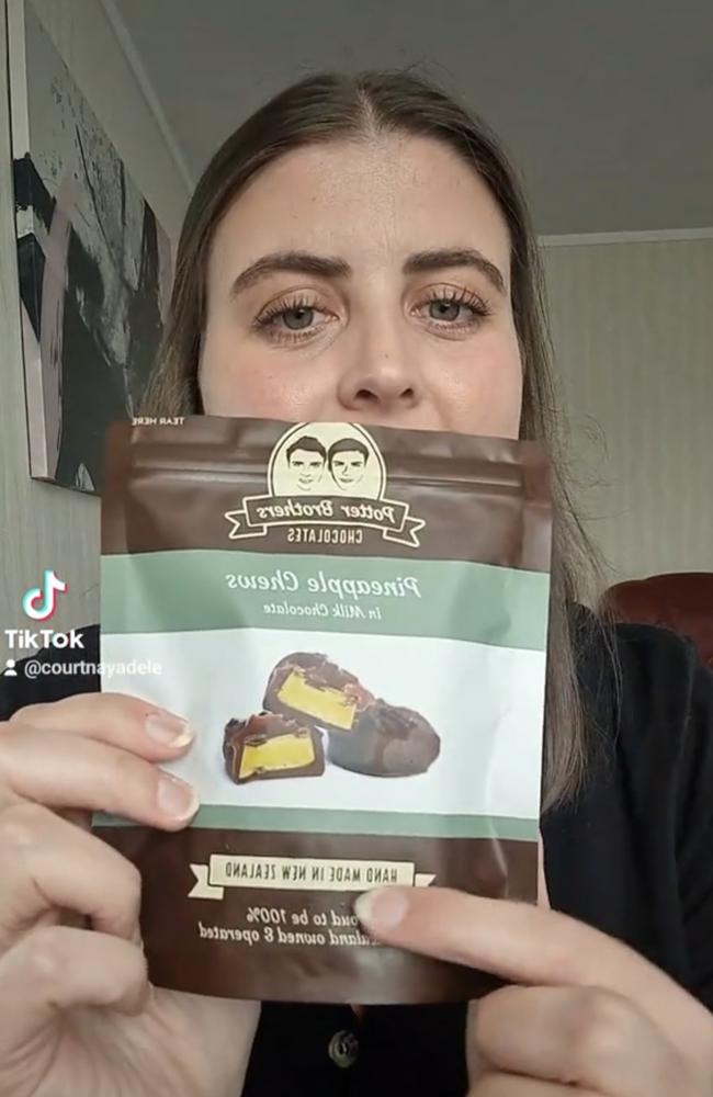 She said the issue was with claiming the chocolates were ‘handmade’ and passed off as luxury confectionary. Picture: TikTok/courtnayadele