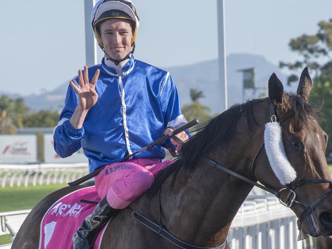 Ryan Plumb rode four winners at the Gold Coast on Saturday, September 22, 2018. Pictured here on the Les Kelly-trained Aggravate. Picture credit: Greg Irvine, Magic Millions.