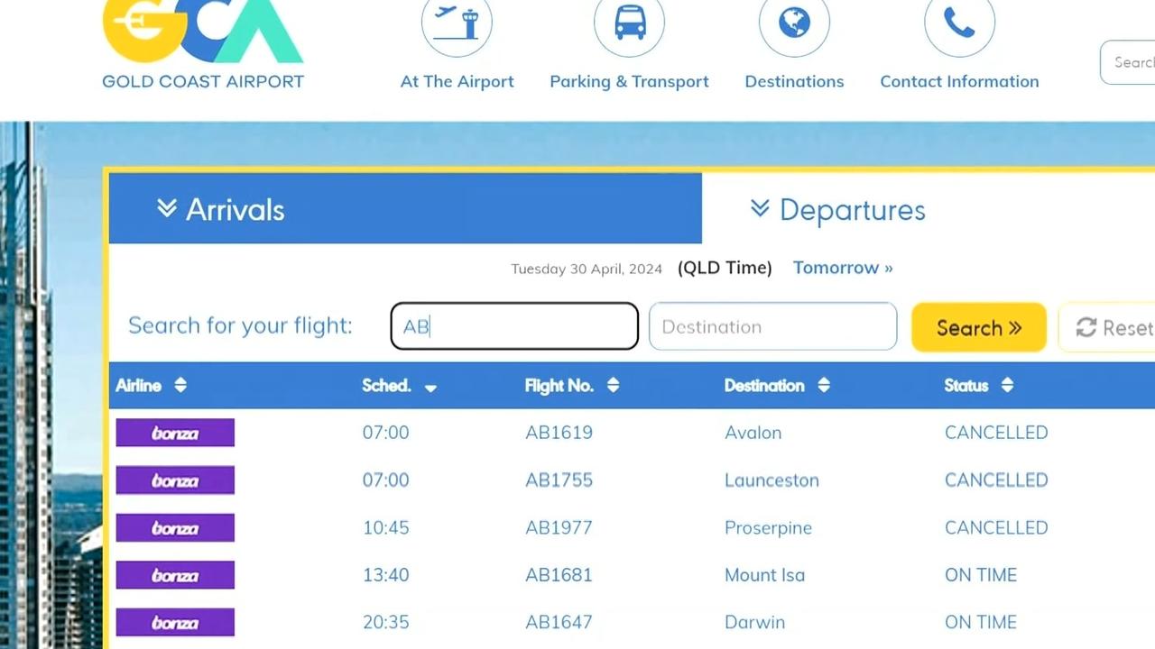 Flights in and out of Gold Coast airport were also nixed. Picture: Nine
