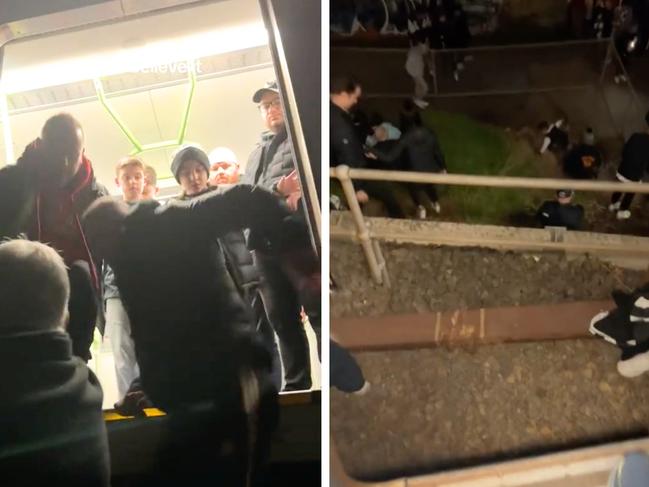 Commuters were forced to jump off their train when it became stranded following major disruptions. Picture: TikTok