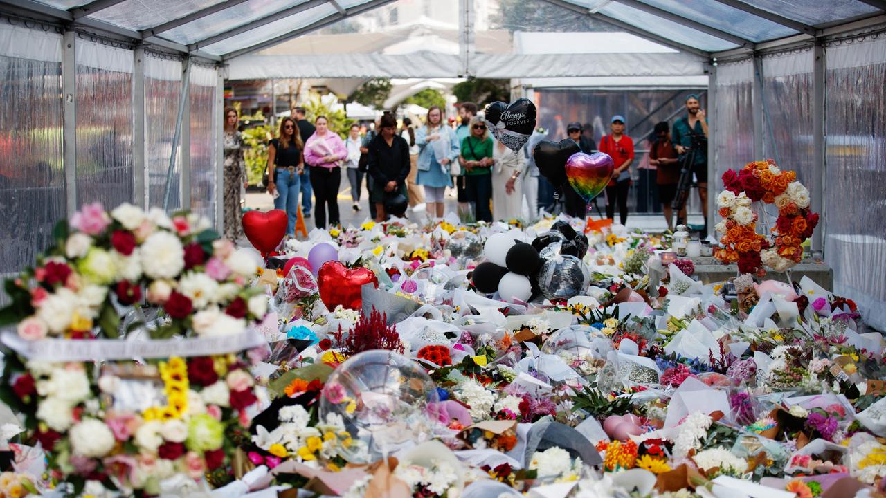 Floral tributes outside of Bondi Junction Westfield on Thursday. Picture: NCA NewsWire / Nikki Short